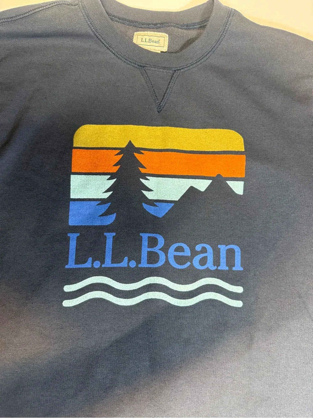 L.L. Bean Navy Kids Graphic Crewneck Sweatshirt with Sunset Logo